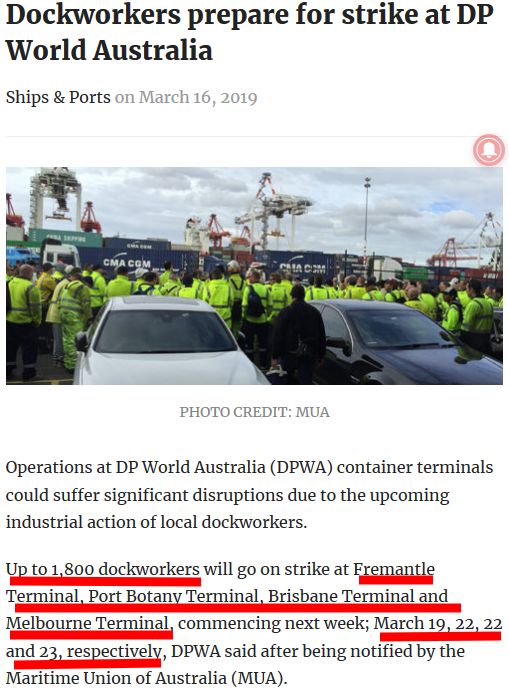 预警！澳大利亚4大集装箱码头面临大规模罢工