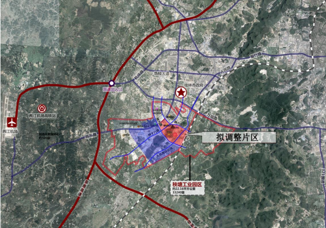 拟调整地块区位示意图调整范围:本次规划调整范围涉及《桂林市临桂区