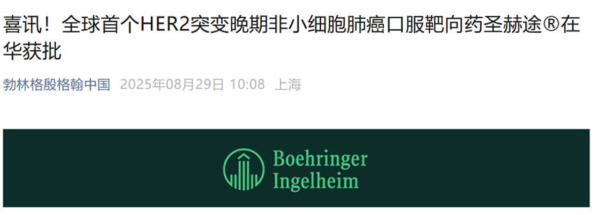 喜訊!全球首個(gè)HER2突變晚期非小細(xì)胞肺癌口服靶向藥圣赫途?在華獲批
