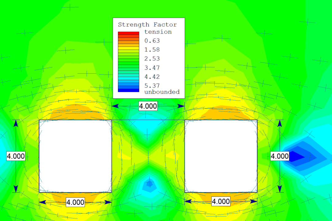 两条平行巷道开挖后围岩应力和位移分布的数值模拟的图4