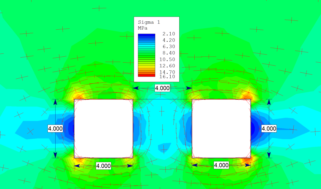 两条平行巷道开挖后围岩应力和位移分布的数值模拟的图2