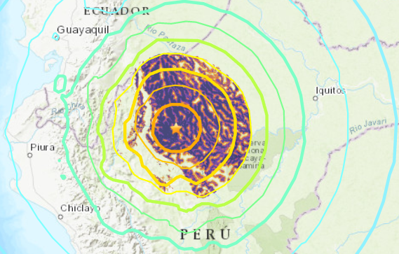 秘魯巴蘭卡(Barranca, Peru)西北方向42km處發生M7.5級地震,地震烈度VIII級的圖4