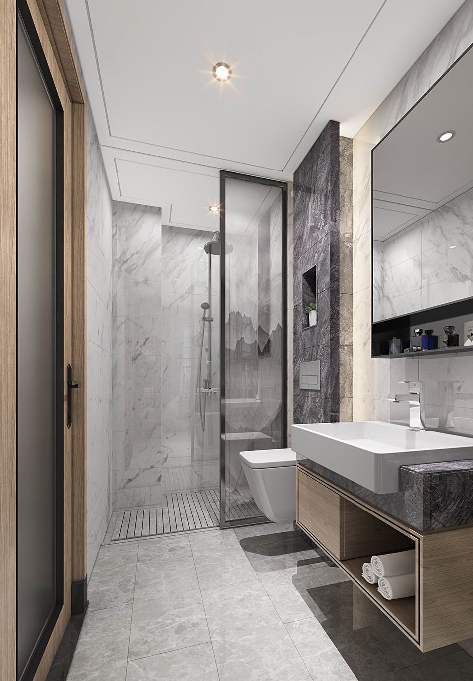 White Marble Wall and Grey Marble Floor Tiles.jpg