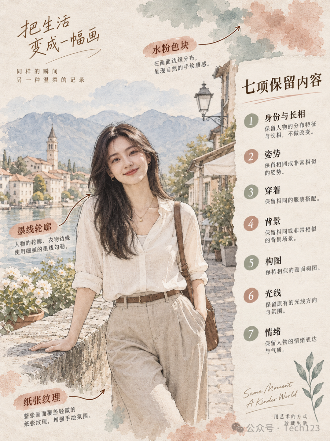 照片转收藏级艺术海报·编辑风手绘叠加模板 效果图样例