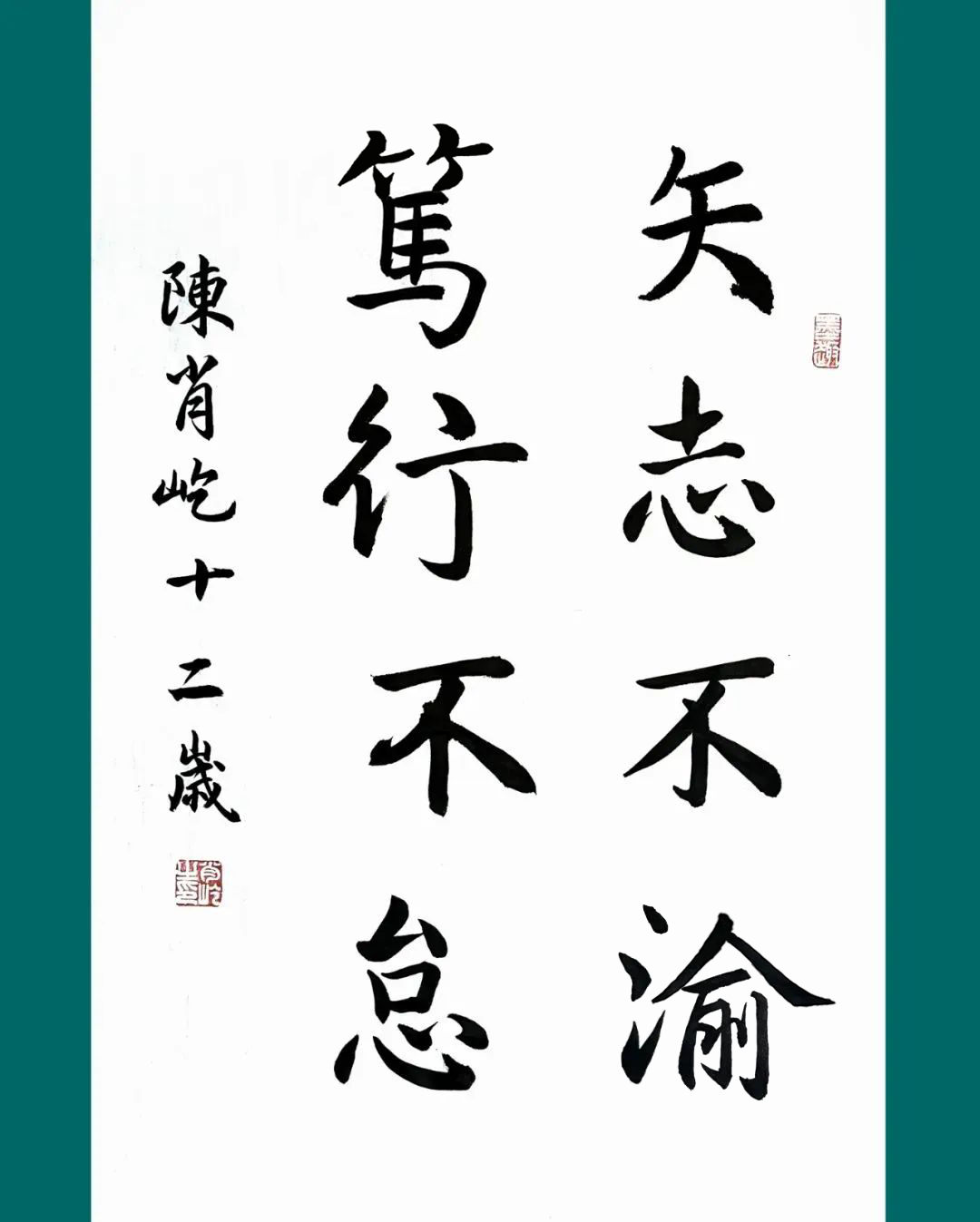 行书作品:矢志不渝 笃行不怠陈肖屹赵佳怡   赵艺涵   朱轩岐喻勋元