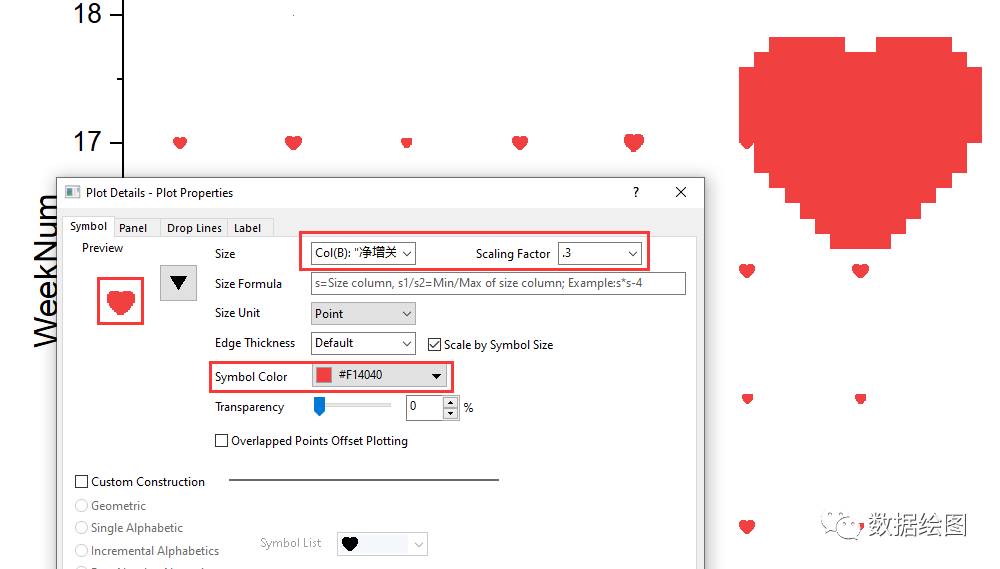 OriginPro爱心散点图