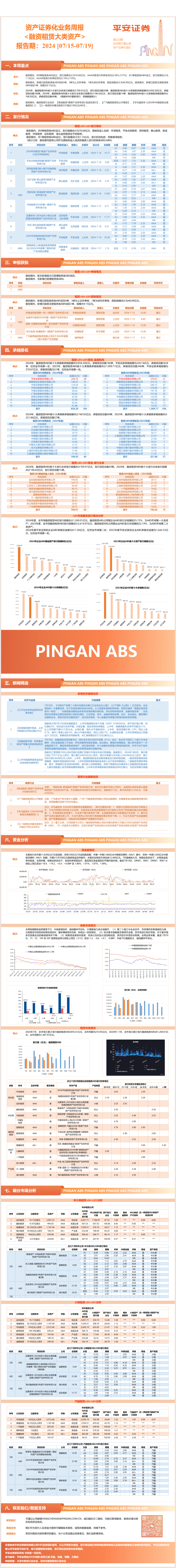 资产证券化业务周报<融资租赁大类资产>-平安证券【报告期:2024.07.15-2024.07.19】