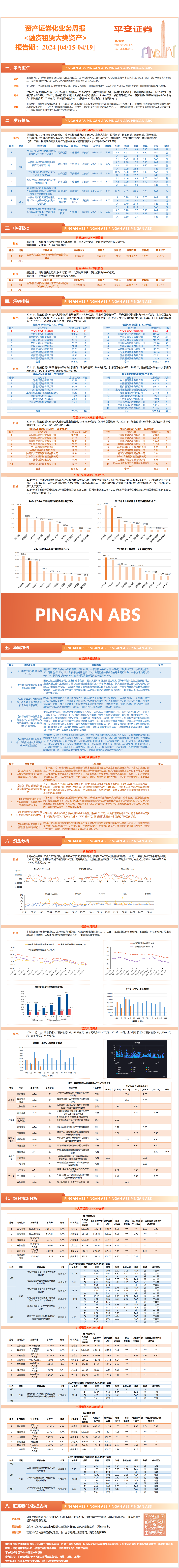 资产证券化业务周报<融资租赁大类资产>-平安证券【报告期:2024.04.15-2024.04.19】