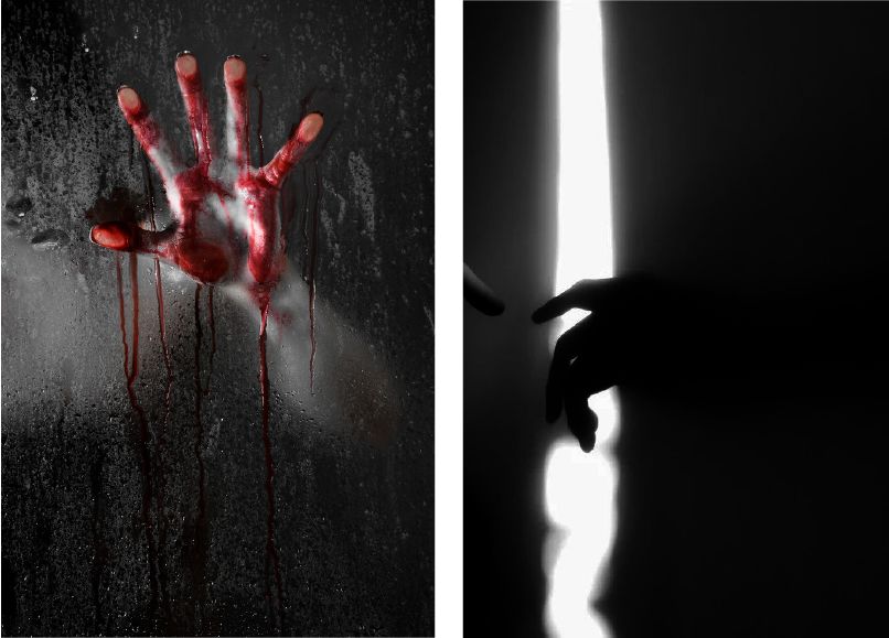 接下来寻找具有恐怖气氛的配图,左边的图片惊悚感比较强烈,右边的悬疑