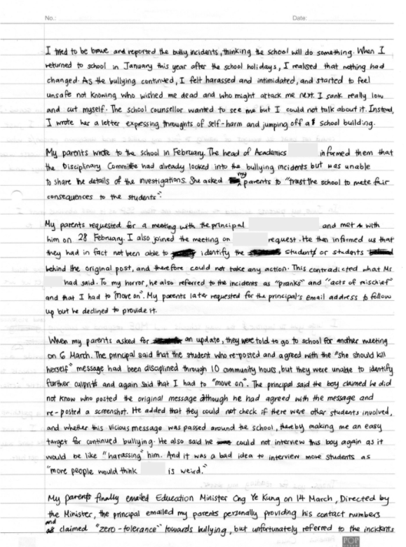 13岁少女不堪忍受在校被霸凌试图自杀，被逼写信向总理求救（组图） - 14