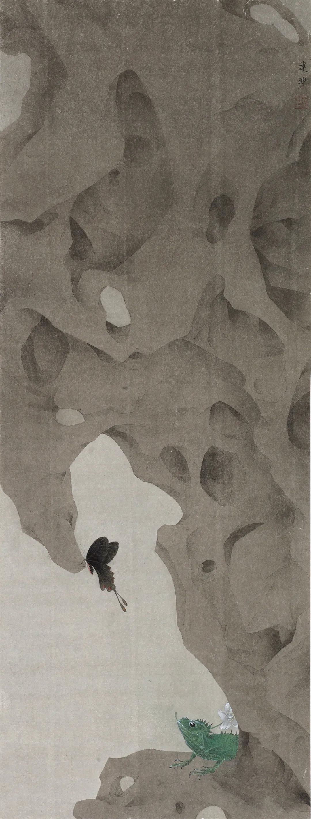 和太湖石对话郭建坤工笔画