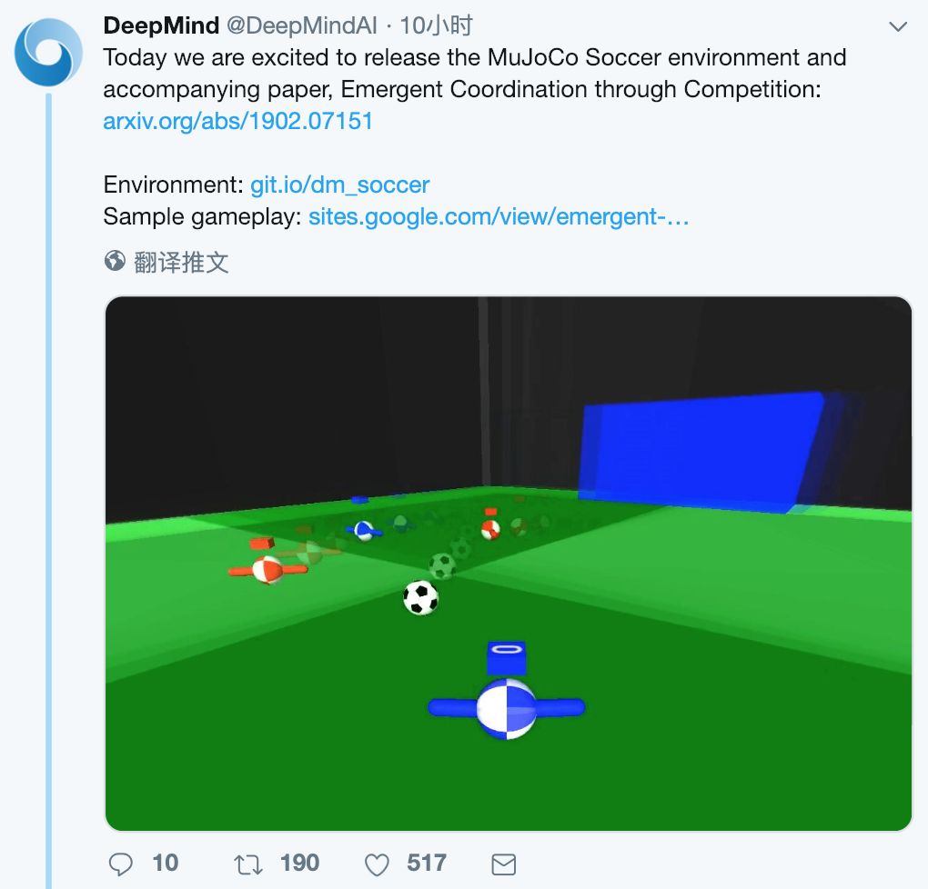 DeepMind讓AI組隊踢足球學會“合作”，並開源訓練環境