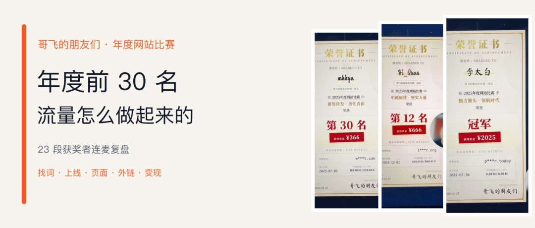哥飞社群2025年度网站复盘：30个独立站流量来源与收入真相