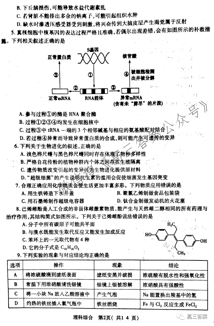 Xcs22屆高三一模理科綜合 全網搜