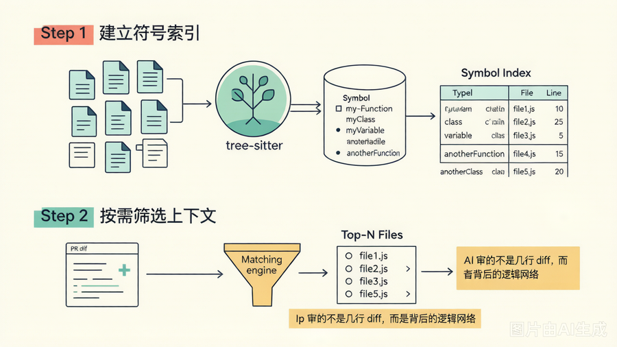 上下文构建的两步流程：符号索引 + 按需筛选