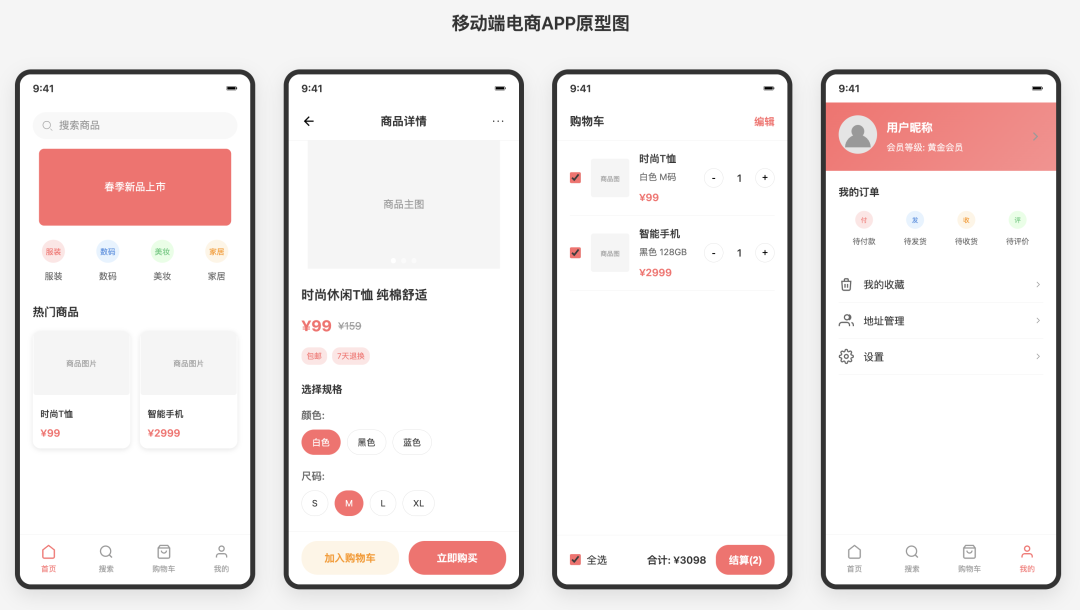 AI生成的移动端电商APP原型图