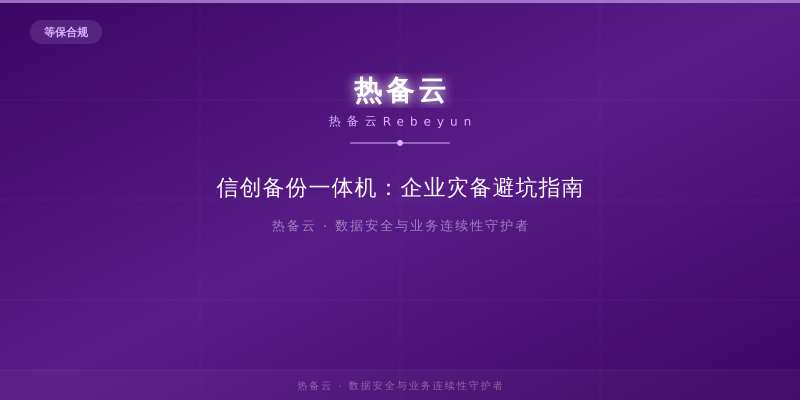 热备云-信创备份一体机：企业灾备避坑指南