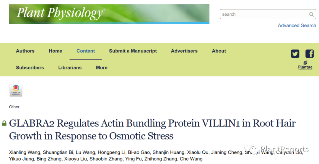 Plant Physiology 沈阳农业大学汪澈教授课题组揭示根毛生长调控新机制 Plantreports 微信公众号文章阅读 Wemp