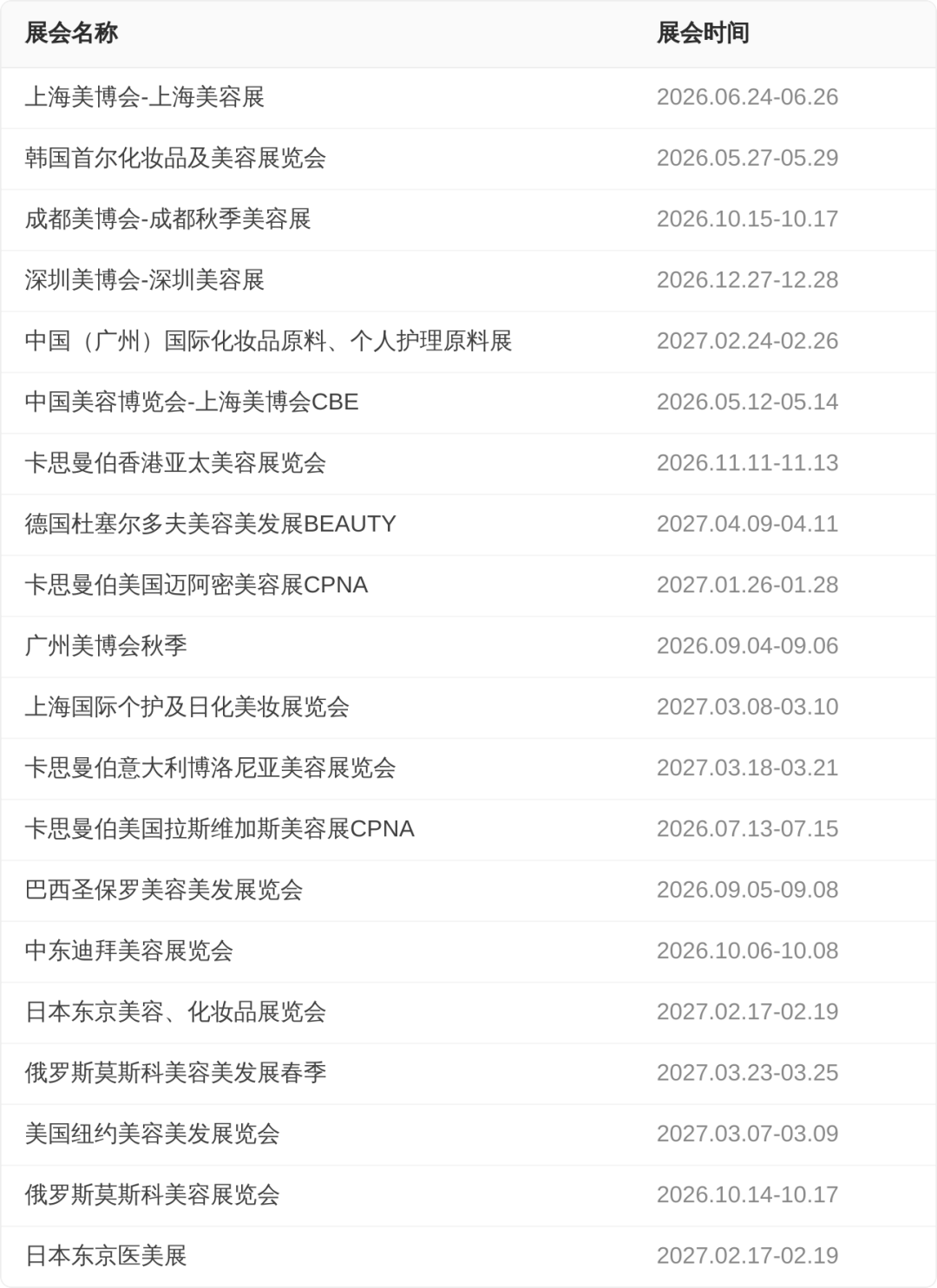展会排期表