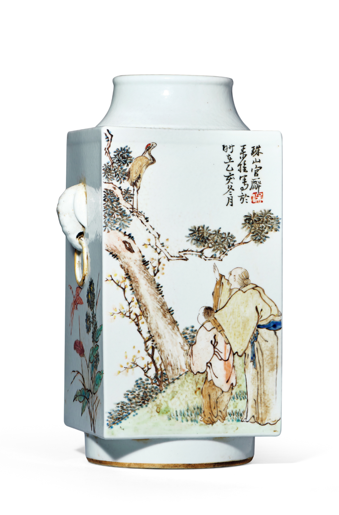 565清光绪 王少维 浅绛彩人物图琮式瓶28.5cm