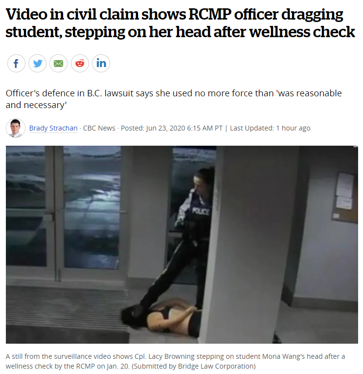 气愤！加拿大华人女生遭警察暴力踢头！身穿内衣被拖拽数十米！