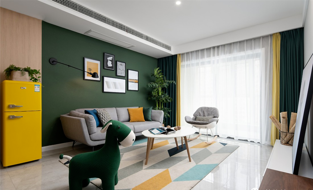 87㎡现代北欧2室2厅，配色超级大胆！