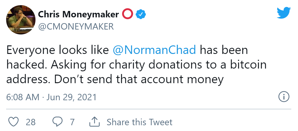 Twitter 黑客在比特币骗局中瞄准 Norman Chad