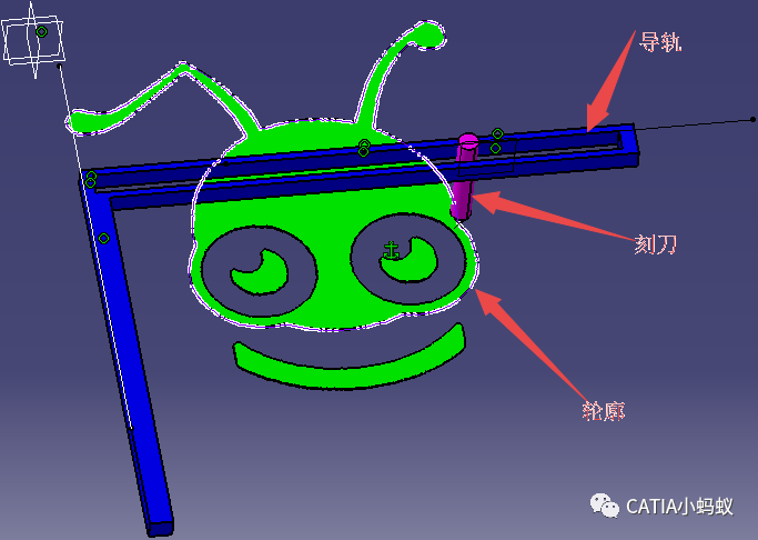 【CATIA运动仿真】用CATIA DMU 点-曲线运动副模拟机床切割小蚂蚁LOGO模型？的图7