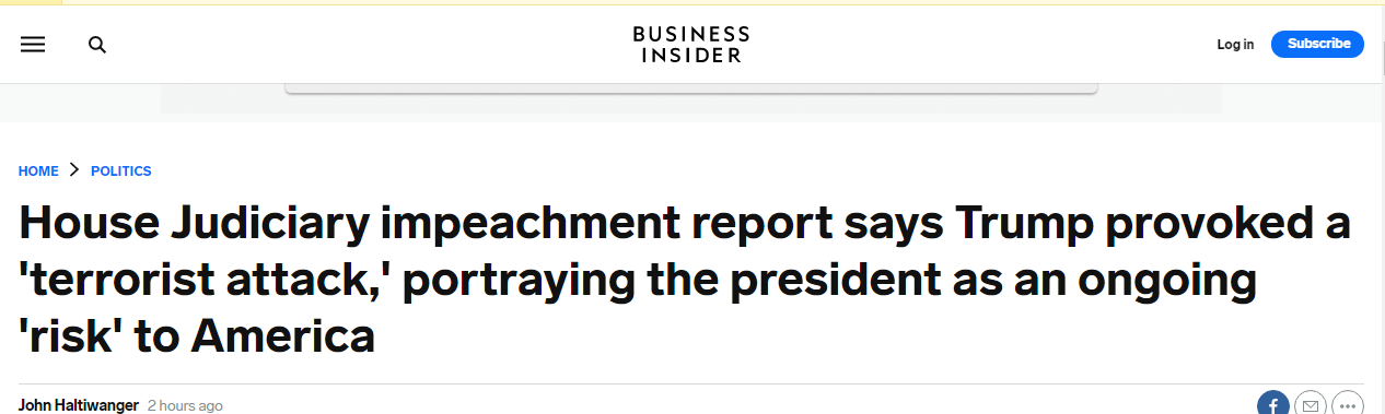 美众议院司法委员会发布弹劾报告，指责特朗普挑起“恐怖袭击”，称要防范“未来恶行”