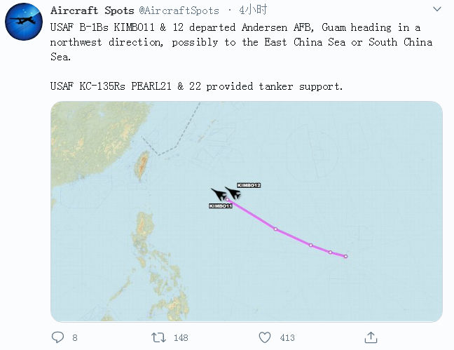 美军轰炸机被曝从关岛起飞 绿媒迅速炒作称“朝着台湾方向飞来”