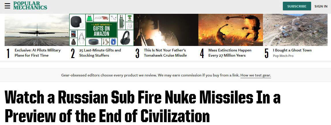 俄潜艇齐射4枚布拉瓦洲际导弹 美媒感叹：这是文明终结的预演