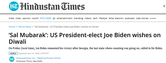 印媒：排灯节当天，拜登与特朗普都表达了节日问候