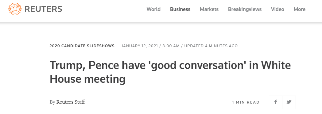 冰释前嫌？美政府高官：特朗普和彭斯在白宫见了面，进行了“良好交谈”