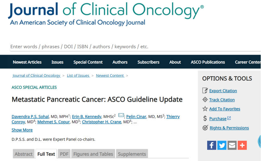 2020版ASCO晚期胰腺癌治疗指南更新！