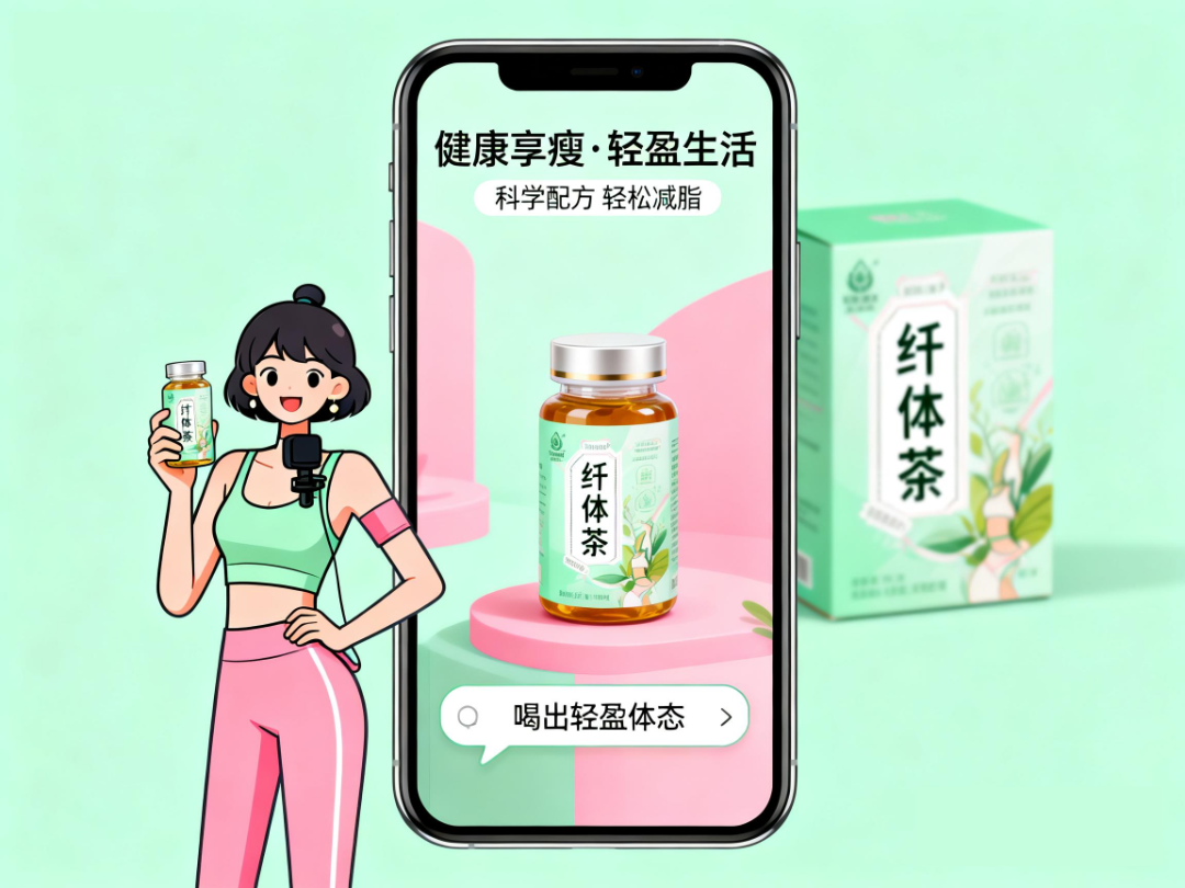 jimeng-2026-04-03-4872-插画风，线上带货卖减肥茶.png
