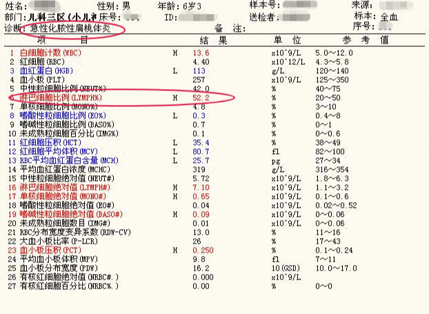 6×109/l,淋巴細胞比率52.2%,中性粒細胞比率42.0%,單核細胞比率4.