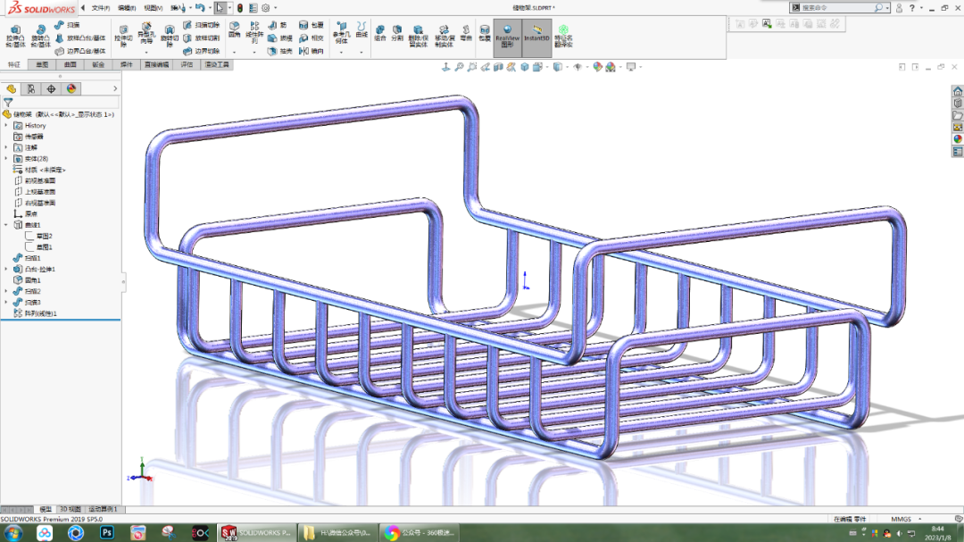 SolidWorks用两种方法画这个储物架的图1