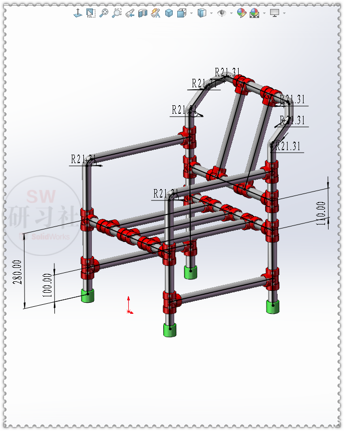 用SolidWorks管路组装一把螺纹钢管椅的图25
