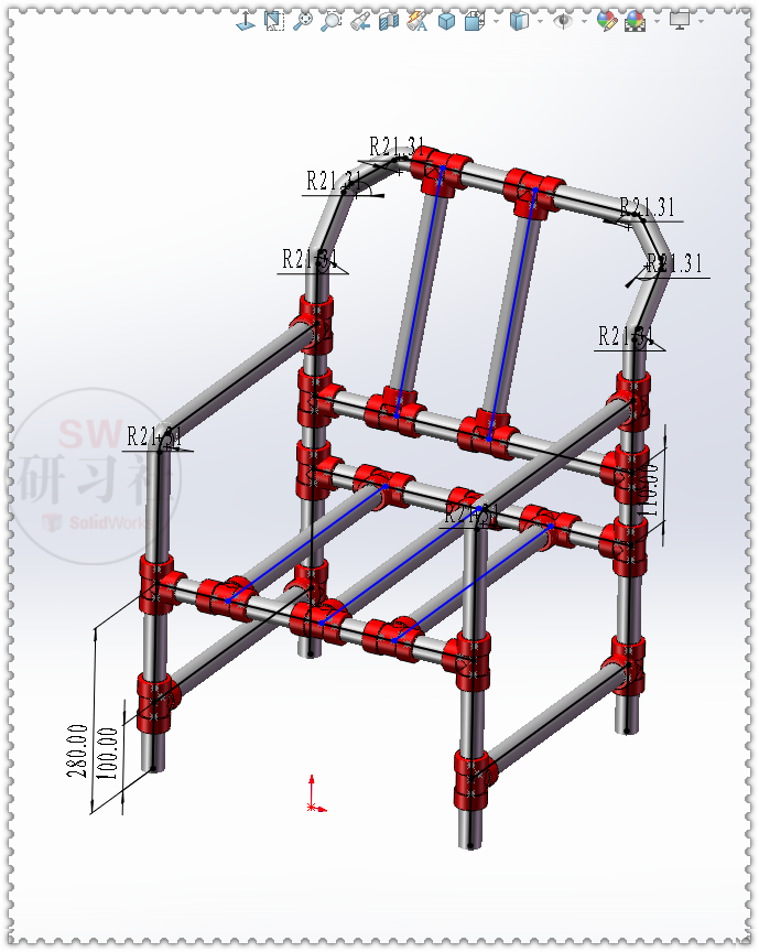 用SolidWorks管路组装一把螺纹钢管椅的图21