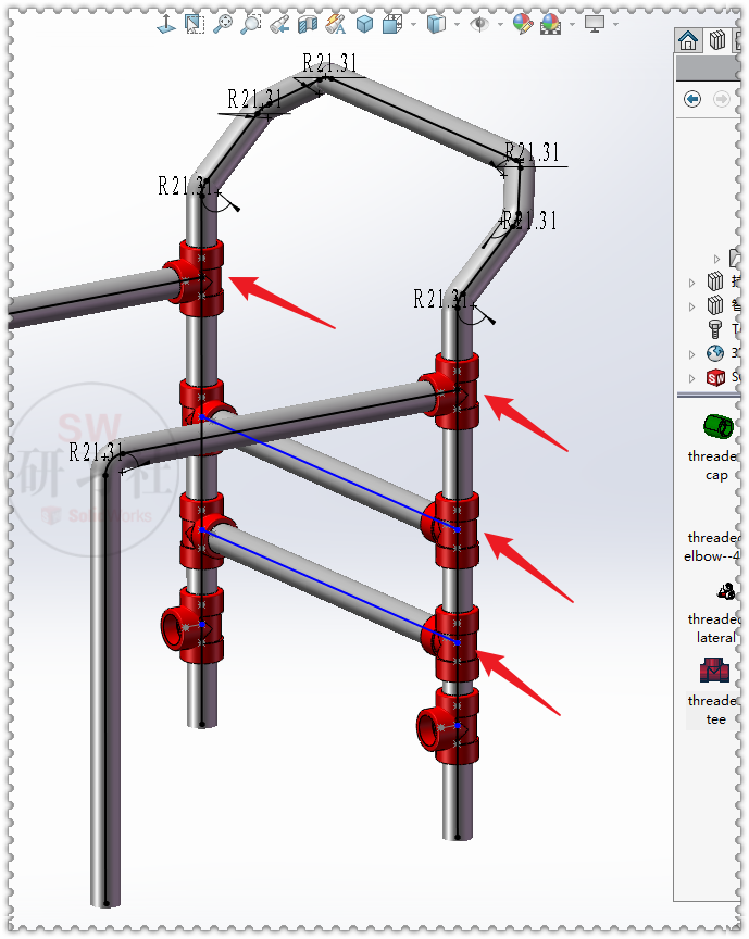 用SolidWorks管路组装一把螺纹钢管椅的图16