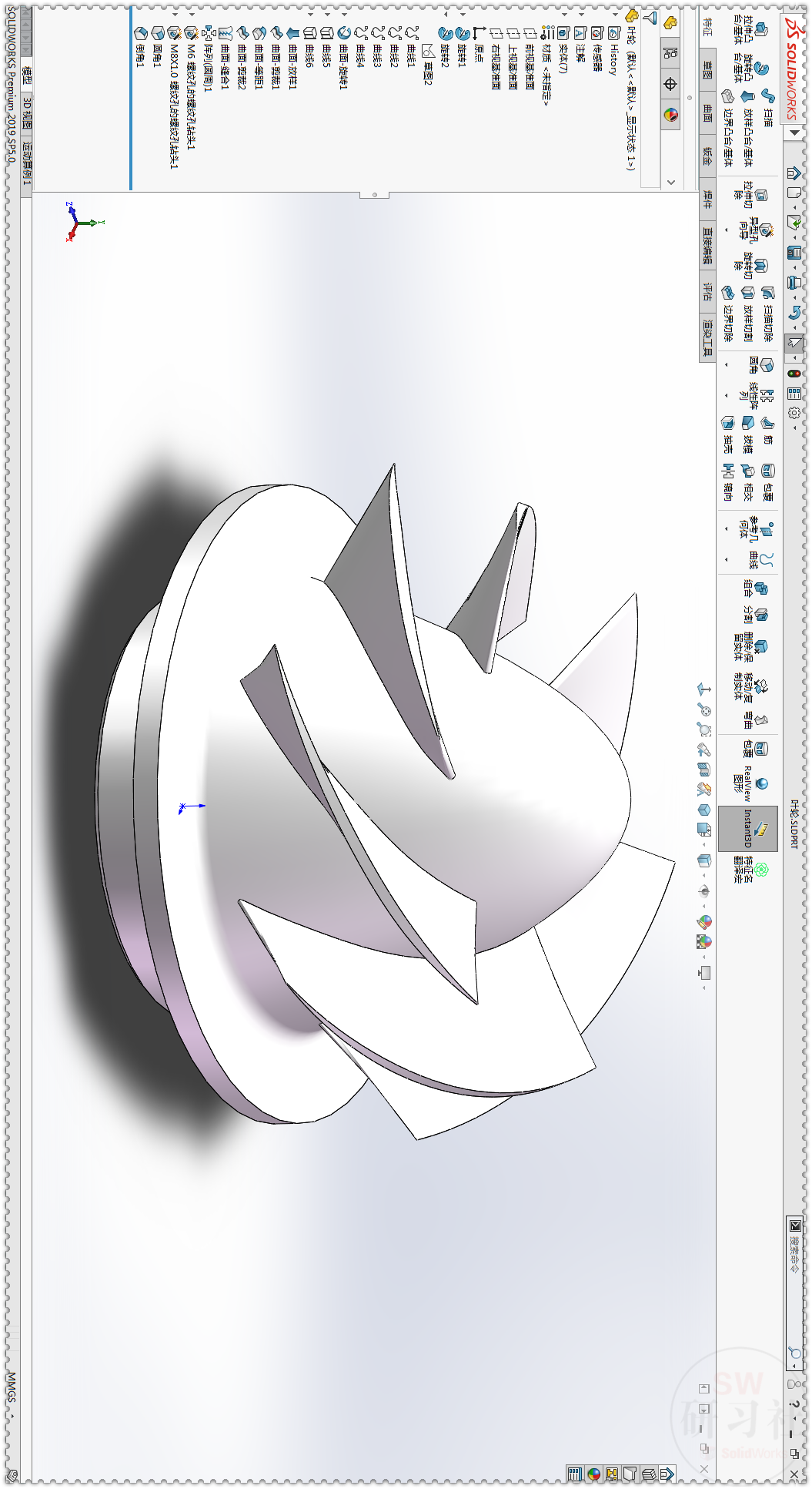 用SolidWorks画叶轮推进器装配体里的叶轮零件的图30