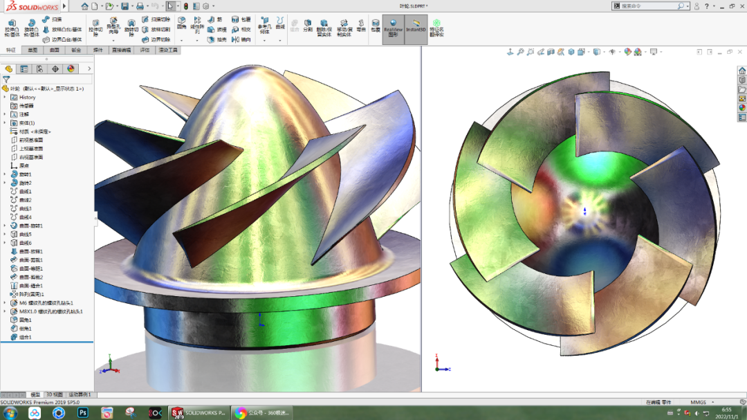 用SolidWorks画叶轮推进器装配体里的叶轮零件的图4