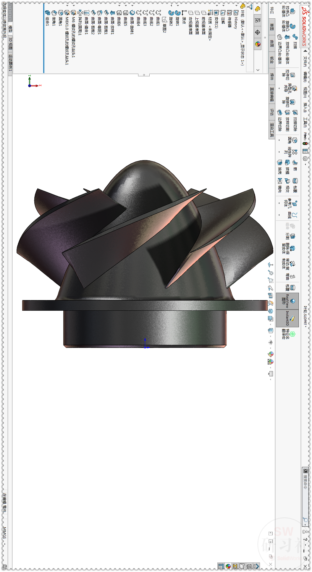用SolidWorks画叶轮推进器装配体里的叶轮零件的图31
