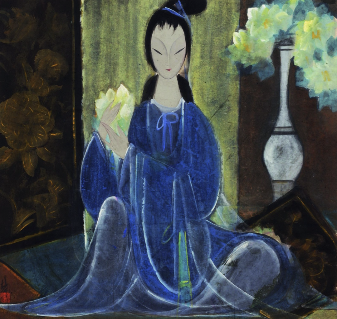 林风眠《青衣仕女》，中国画，66cm×69cm，1960年，上海美术馆藏