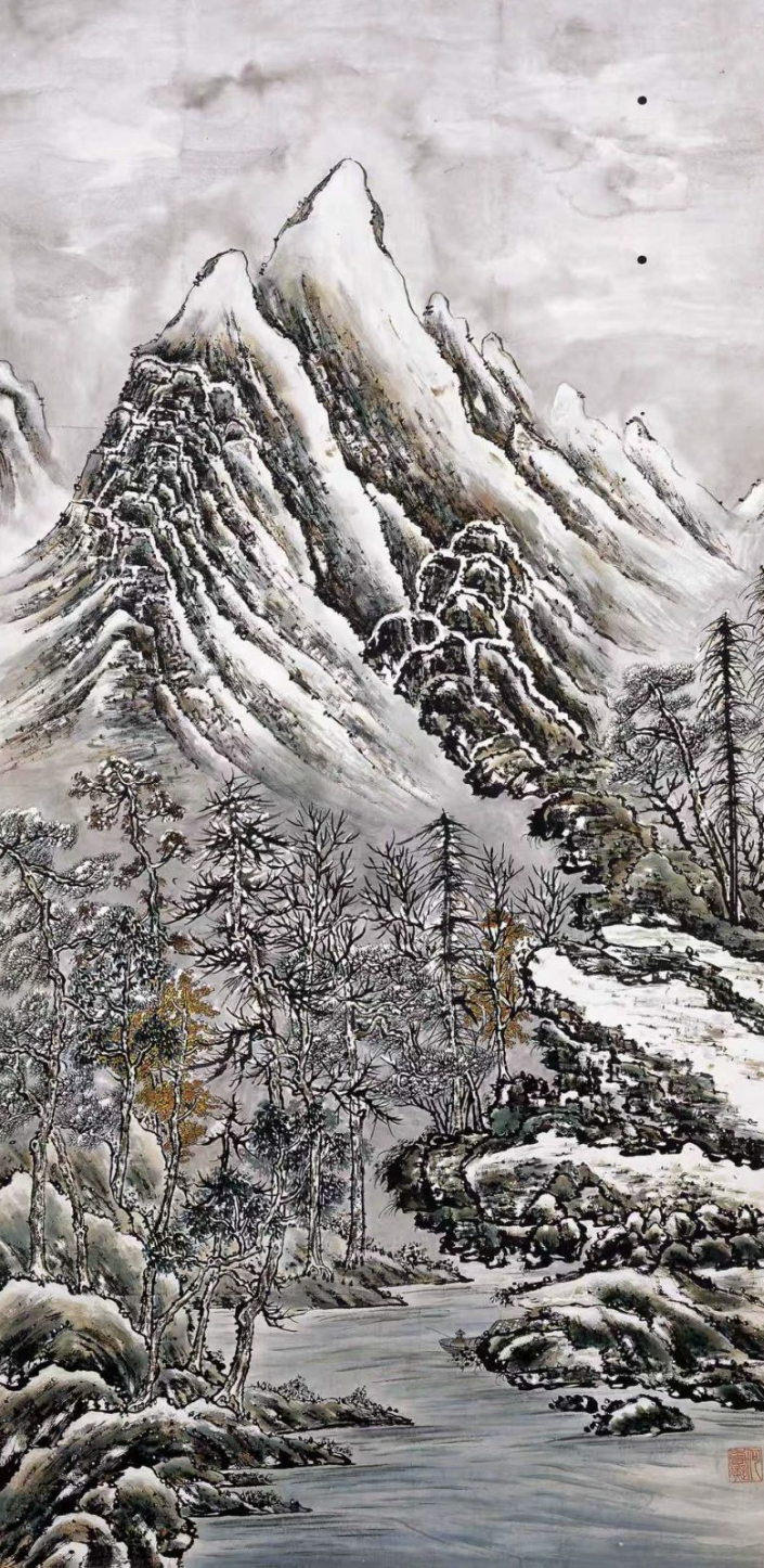 何香凝《枫林雪景》中国画 134cm×68cm 何香凝美术馆藏