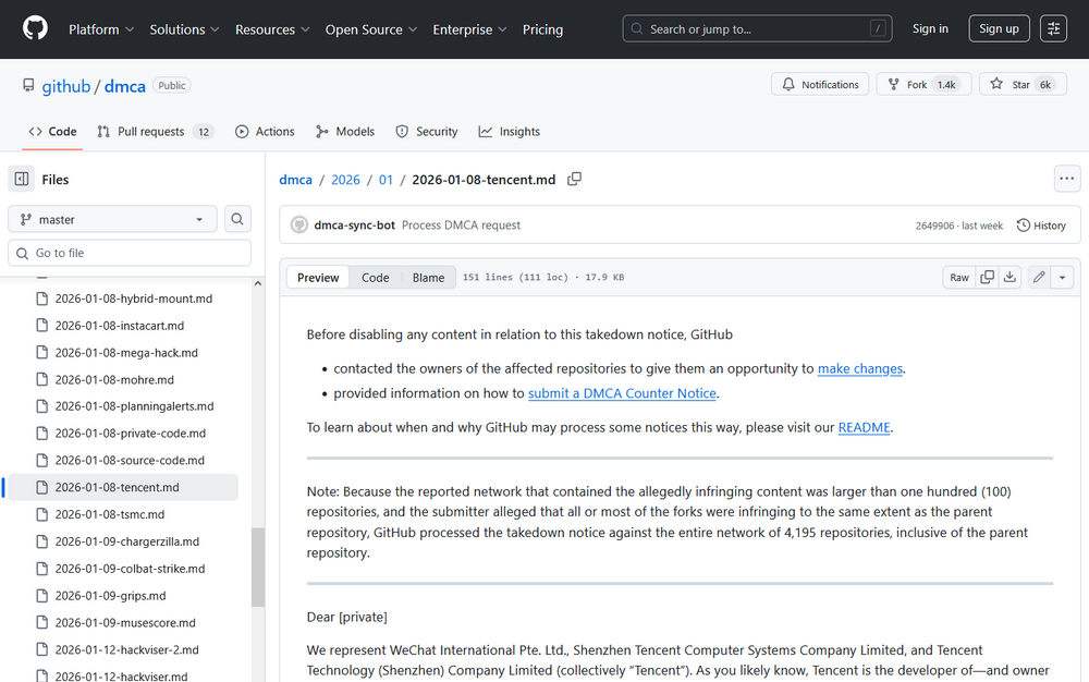 腾讯DMCA封杀GitHub微信导出工具：30+开源项目下架，聊天记录备份何去何从