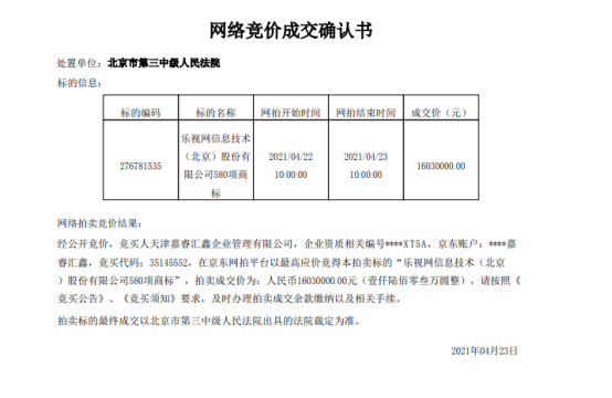 涨幅960倍！乐视网的“疯狂商标”拍卖额