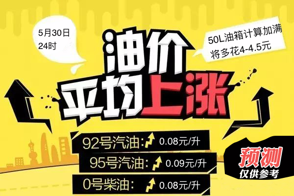 5月30日今晚24时油价调整最新消息：国内油价今年第4次上涨