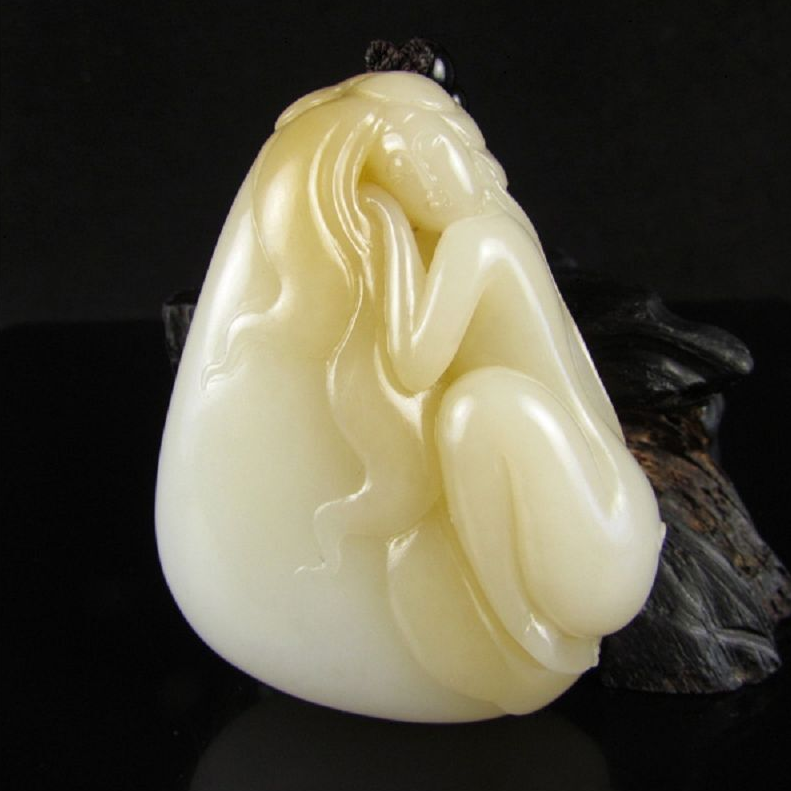 中国古美術品　清の時代　和田白玉 砡　童子如意　蘇工　53g 中国古美術品 清の時代 和田白玉 砡 童子如意 蘇工 53g 美玉