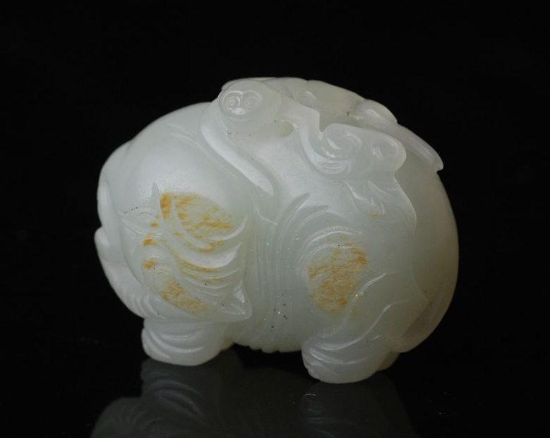 中国古美術品 清の時代 和田白玉 砡 童子如意 蘇工 53g 中国